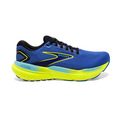 Lateral side of the right shoe from a pair of Brooks Men's Glycerin 21 Running Shoes in the Blue/Nightlife/Black colourway (8153503269026)