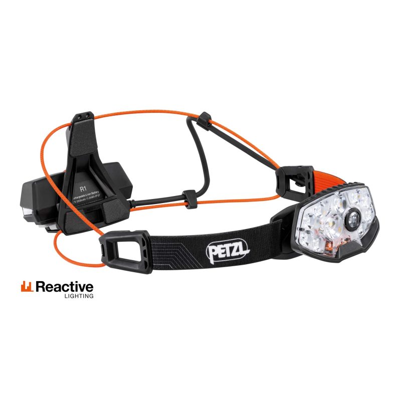 Front angled view of Petzl Nao RL Head Torch in black (7724169298082)