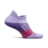 Medial view of the left sock from a pair of Feetures Unisex Elite Ultra Light No Show Tab Running Socks in purple. (7758527561890)