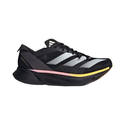 Lateral side of the right shoe from a pair of adidas Men's Adizero Adios Pro 3 Running Shoes in the Core Black/Zero Met./Spark colourway (8194241626274)