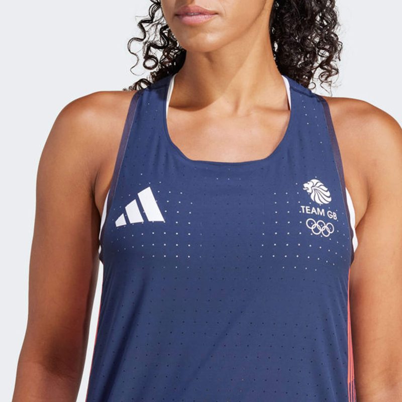 IS3561 W adidas Team GB Adizero Running Tank Top Front upper detail on model