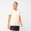 Front view of a Salomon Women's Cross Run Short Sleeve T-Shirt in the Cream Tan/Heather colourway (7891333021858)