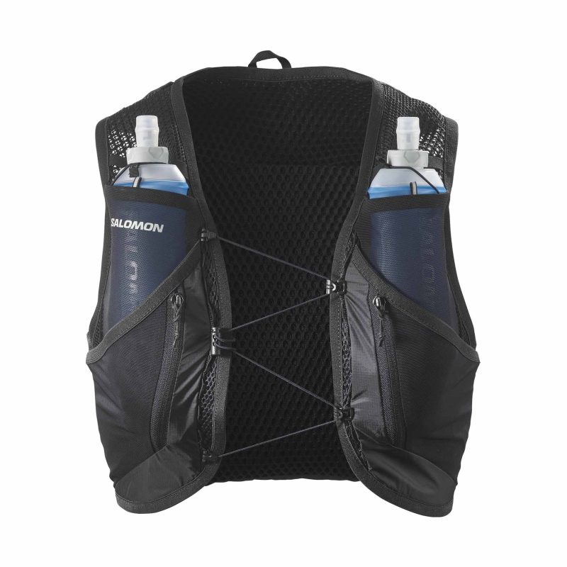 Front view of a Salomon Unisex Active Skin 12 Set in the Black/Metal colourway (8407345889442)