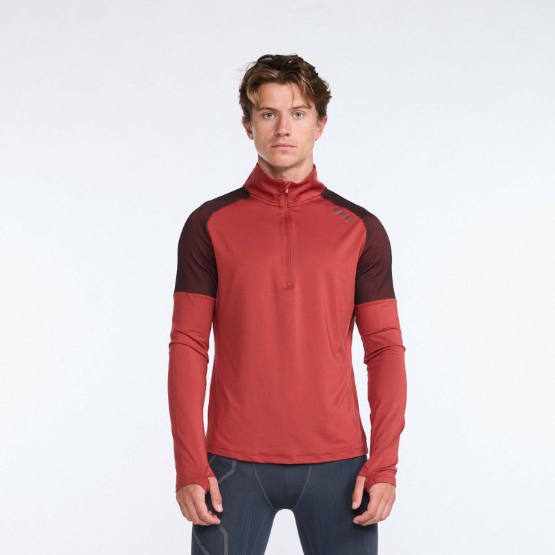 Front view of men's 2xu light speed 1/2 zip in red (7490535522466)