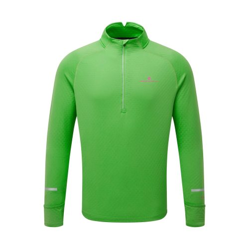 Front view of Ronhill Men's Tech Prism 1/2 Zip Running Tee in green (7593374023842)