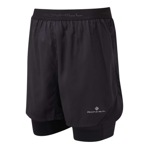 Front view of Ronhill Men's Tech Revive 5" Twin Running Short in black (6907910815906)