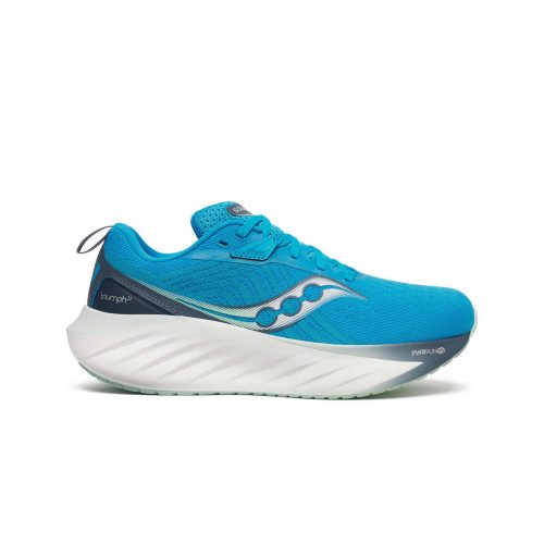 Lateral side of the right shoe from a pair of Saucony Women's Triumph 22 Running Shoes in the Viziblue/Dusk colourway (8443857371298)