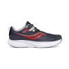 Lateral side of the right shoe from a pair of Saucony Boys' Ride 15 Running Shoes in the Grey/Black/Red colourway (7996845097122)