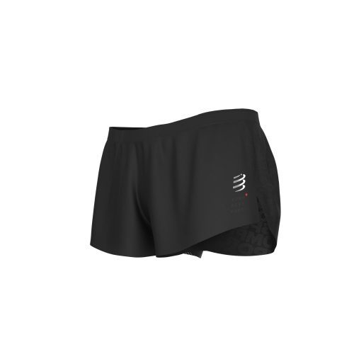 Front view of men's racing split running shorts in black. (6981353144482)